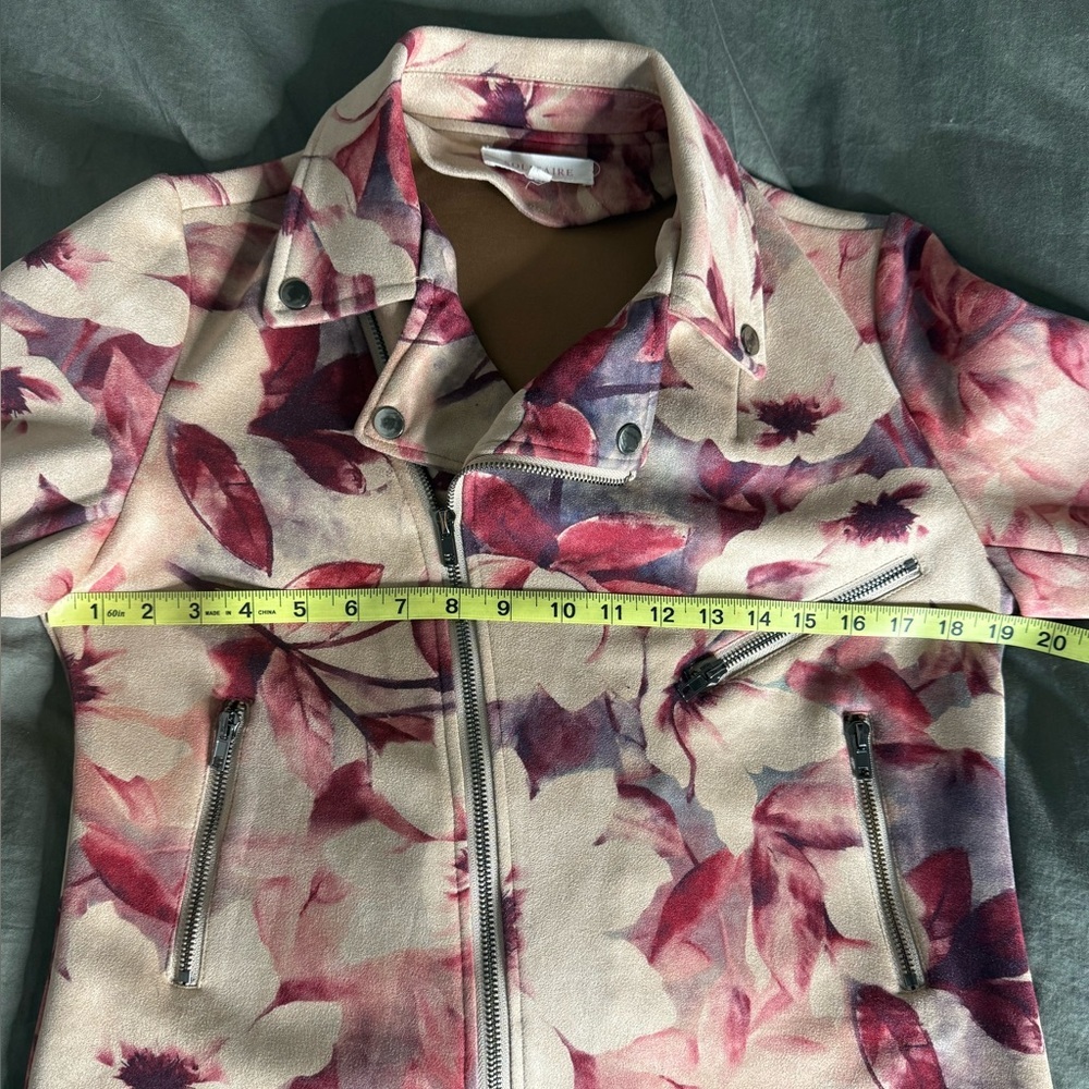 Solitaire Floral Motorcycle Jacket Womens M Rose Pink Coquette Girl Faux Suede - Picture 4 of 5